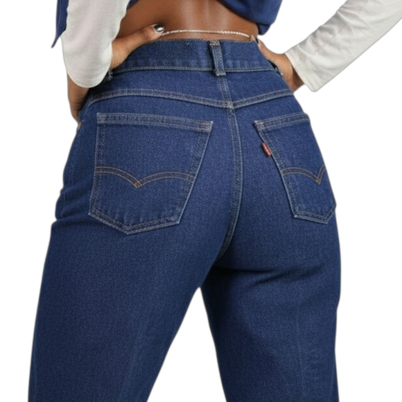 Vintage 554 Levis Jean High Rise Cotton Orange Tab 80s Dark Wash Straight USA 24 - Picture 1 of 14